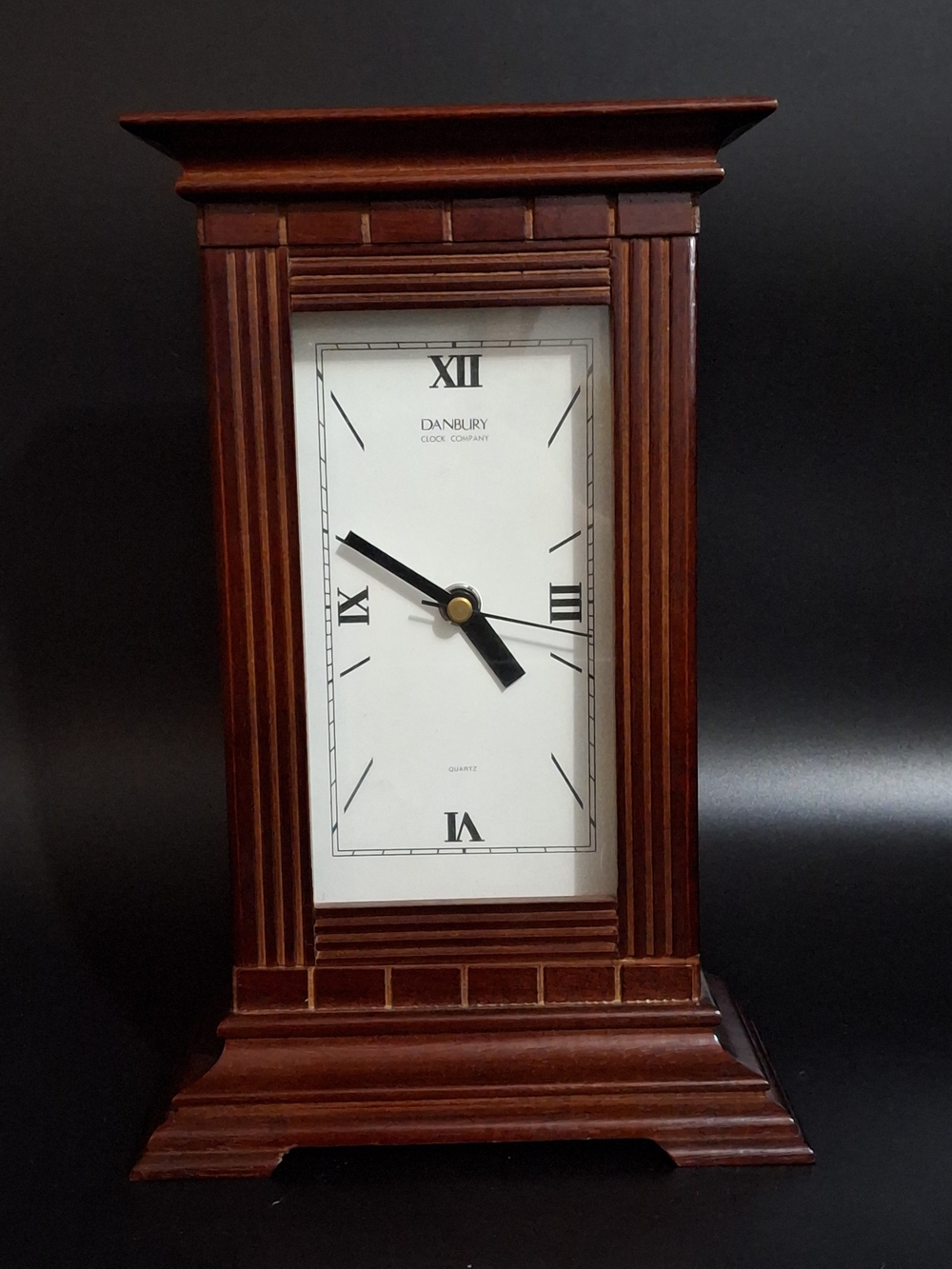Danbury Clock Company Mantel Clock Quartz Battery Wood/Glass Roman Rect Brown